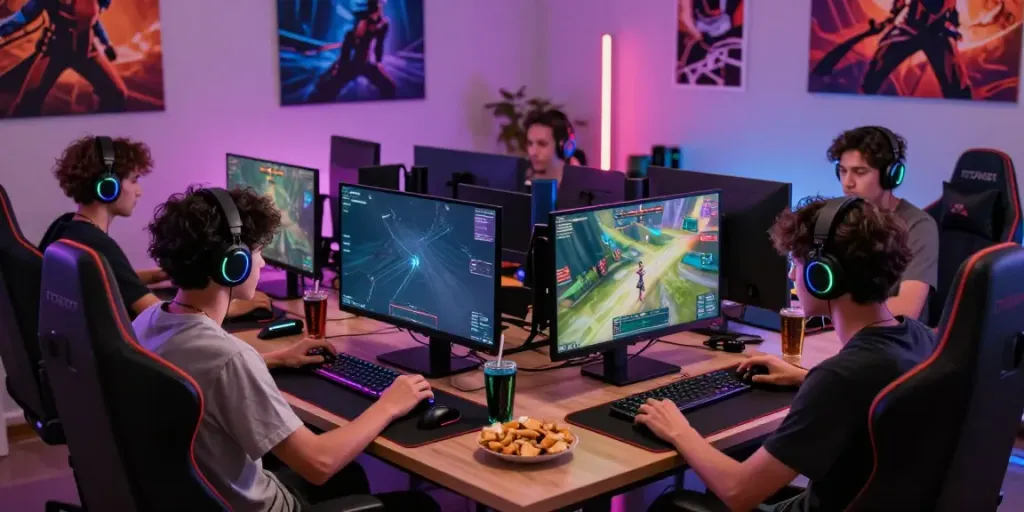 Gamers enjoying rokok 88 online gaming in a vibrant atmosphere.
