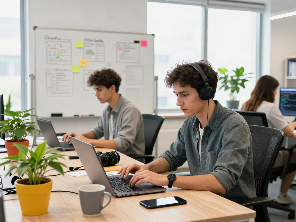 Developer crush on innovative solutions in a bright tech office.