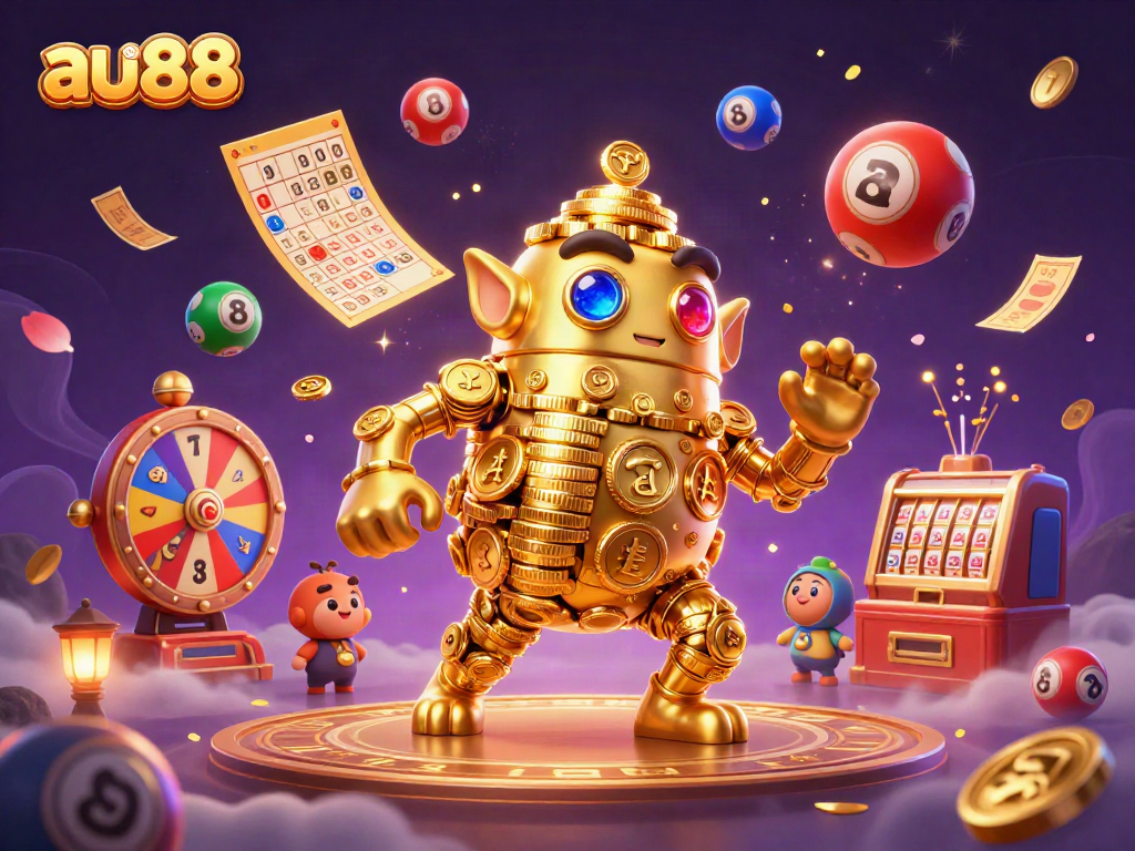 Experience thrilling gaming with au88's vibrant 3D casino golem and dynamic lottery elements.