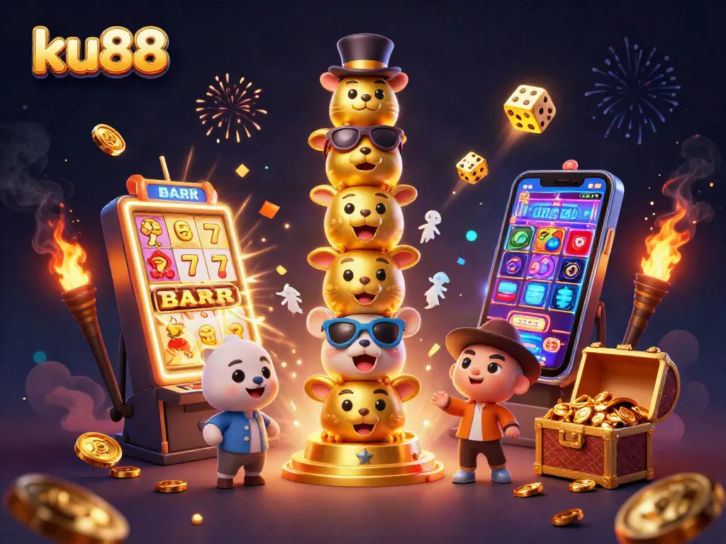 Play exciting casino games at ku88 with the amazing golden totem pole surrounded by vibrant jackpots.