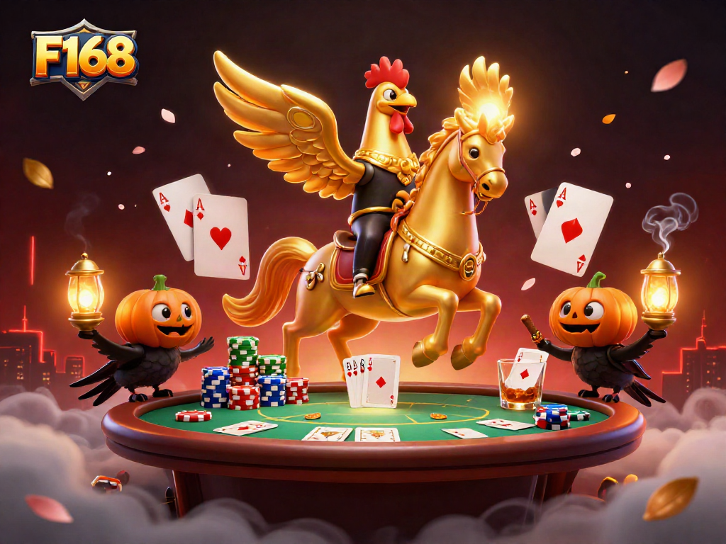Betting with F168 in a vibrant casino scene filled with engaging characters and poker elements.