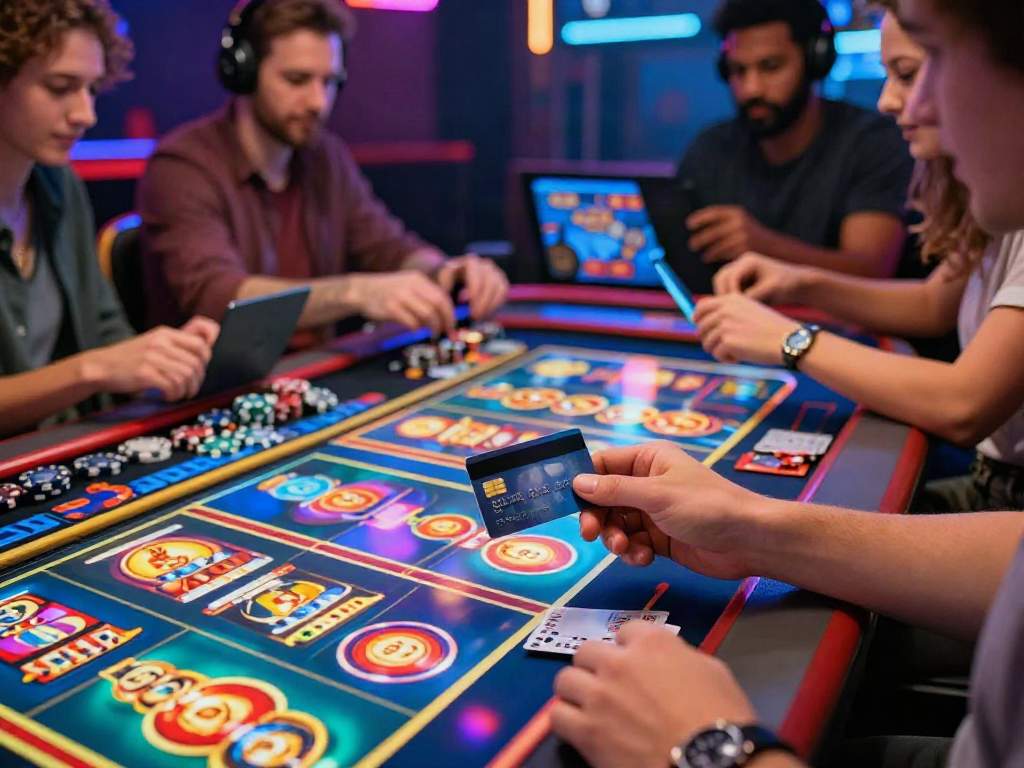 Players engaging in online casinos that accept credit card, showcasing diverse games and vibrant atmosphere.