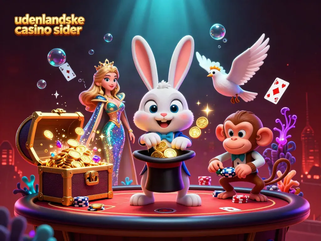 Experience the thrill of udenlandske casino sider with magical characters and poker elements in a vibrant scene.