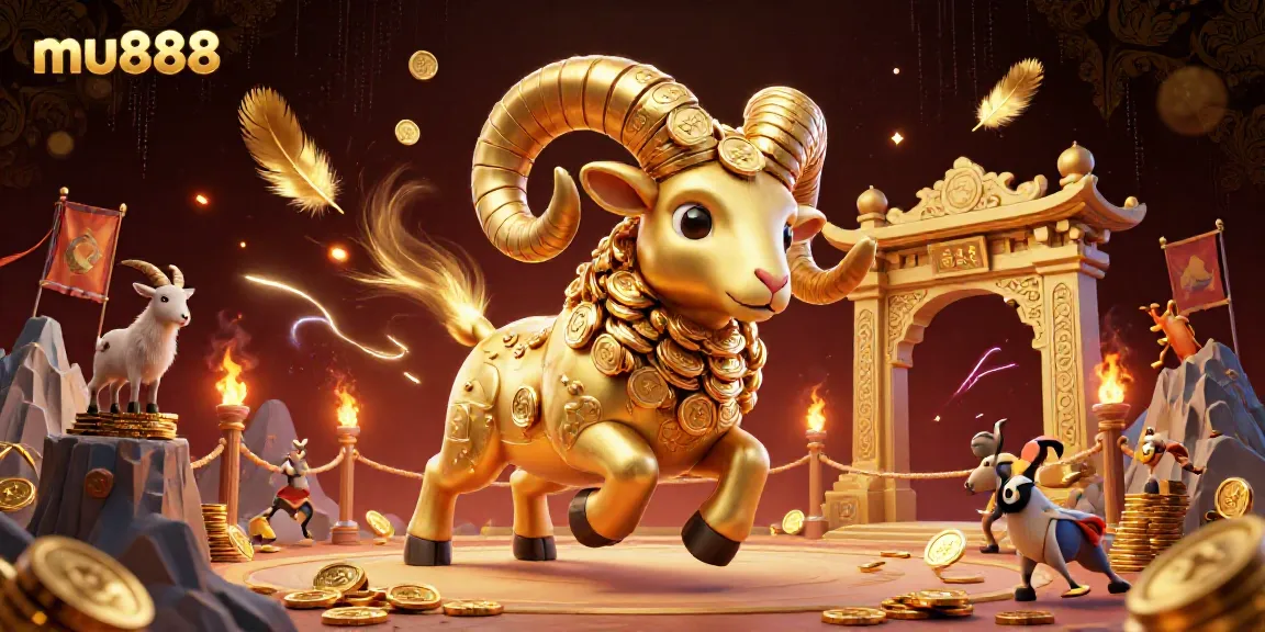Experience thrilling gameplay at mu888 with a golden ram charging through an elaborate casino-themed arena.