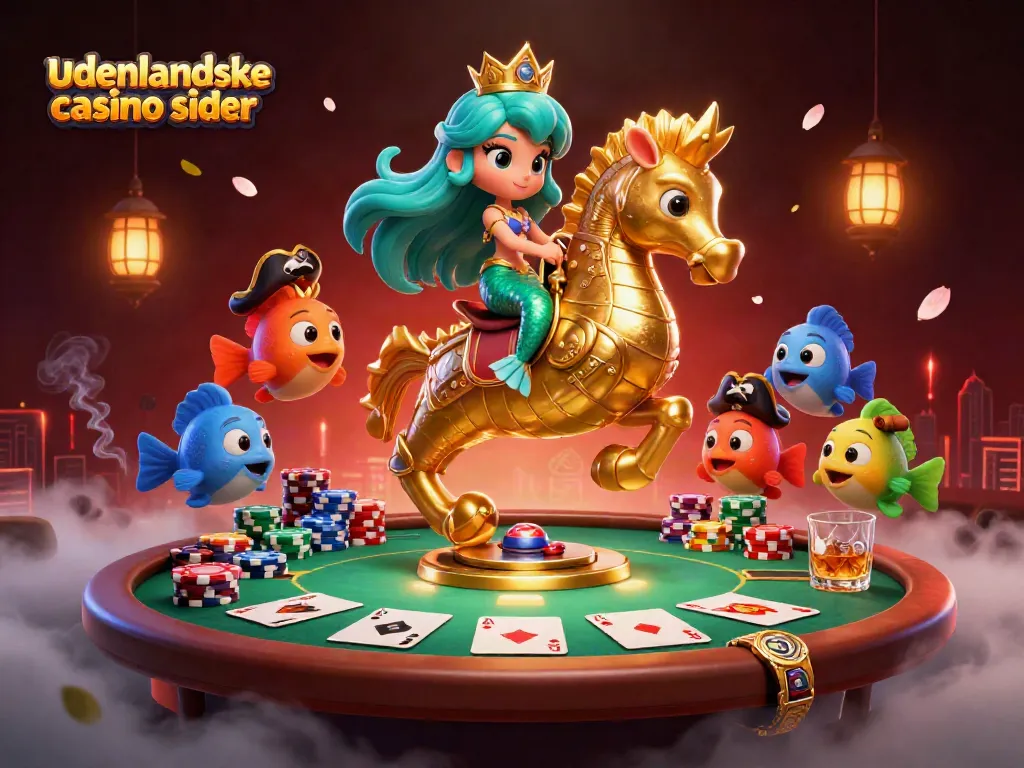 Engage with udenlandske casino sider through lively 3D illustration of a casino scene with magical characters.