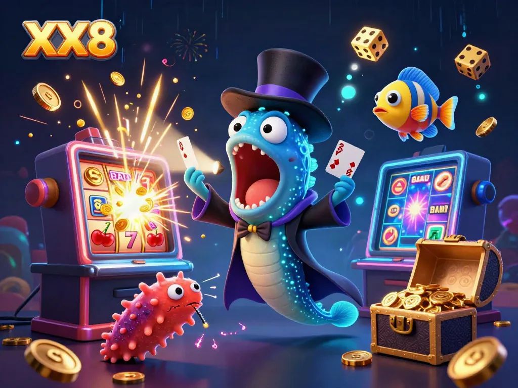 Experience the excitement of XX8 with a deep-sea magician eel and anglerfish, amidst a vibrant casino world.