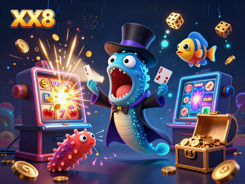 Experience the excitement of XX8 with a deep-sea magician eel and anglerfish, amidst a vibrant casino world.