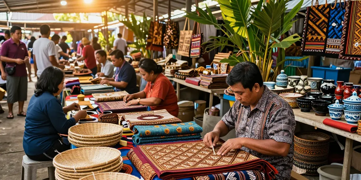 Local artisans at https://rokok88.net market showcasing unique handmade crafts in vibrant setting.