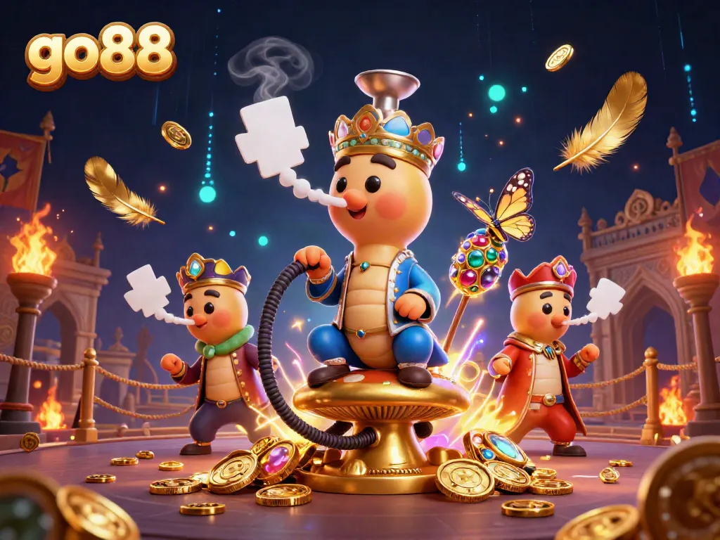 Engage in go88's lively gaming ambiance with the hookah-master and vibrant casino elements.
