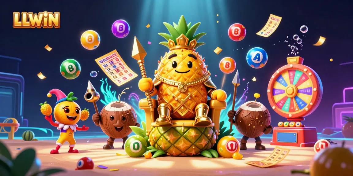 Experience the vibrant action of LLWIN with a whimsical casino scene showcasing lively lottery games.