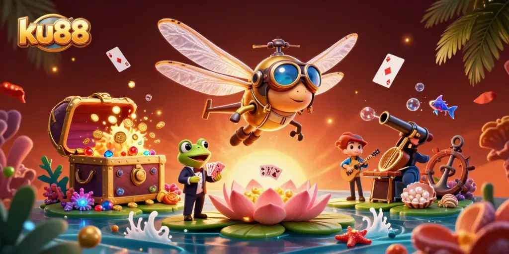 Experience thrilling gambling with ku88 at an enchanting lily pad casino.