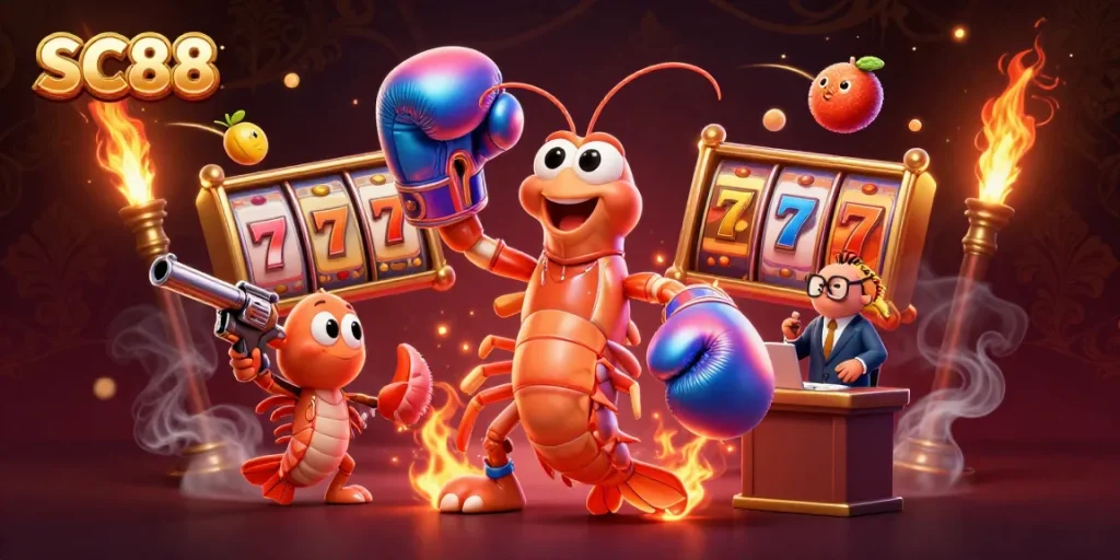 Engage in thrilling slot gameplay with SC88's vibrant casino scene showcasing iridescent sea creatures.