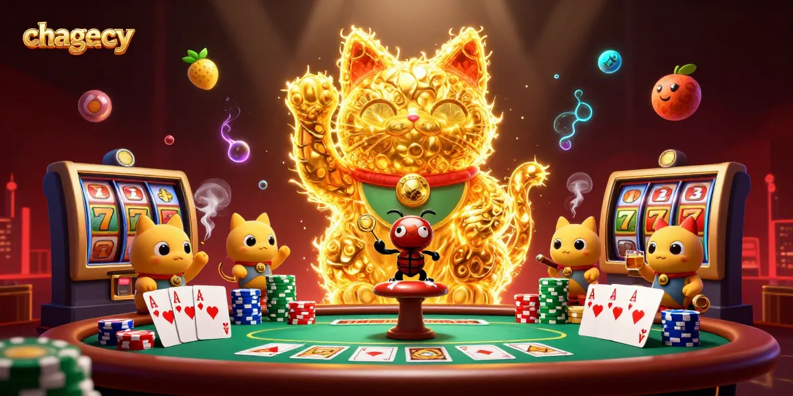 Engage with chagency's vibrant 3D digital illustration showcasing a lucky cat and dynamic casino symbols.