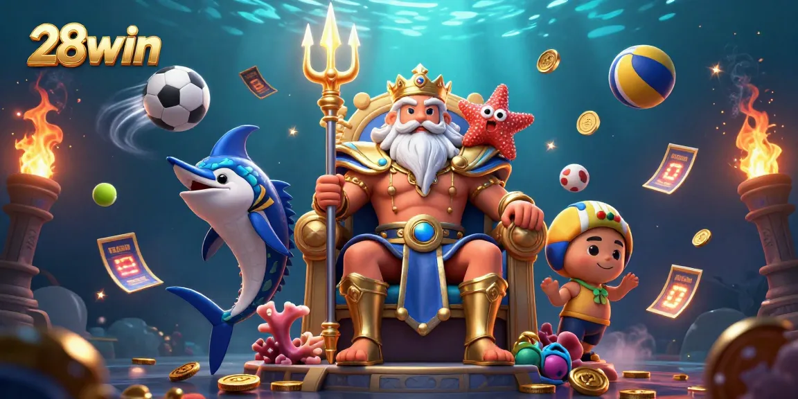 Engage in thrilling bets at 28win while surrounded by a royal 3D underwater casino scene.