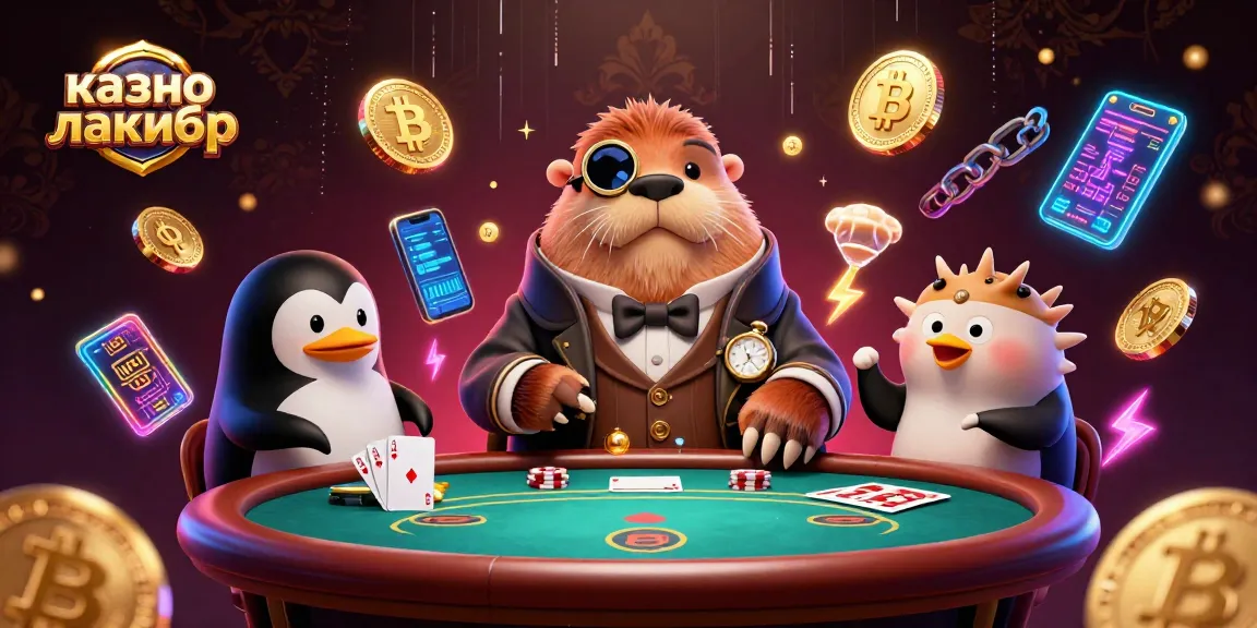 Engaging scene at казино лакибир with a jolly walrus, sophisticated dealer, and a bluffing pufferfish.
